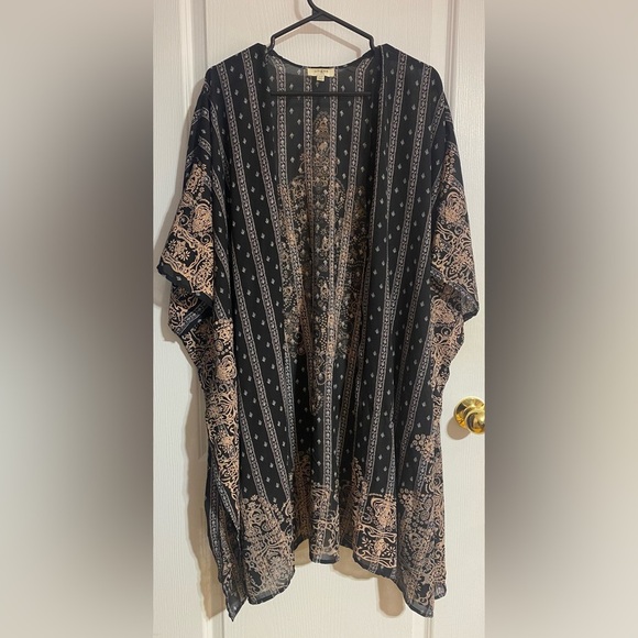 Umgee Tops - Umgee Oversized Boho Lightweight Coastal Side Slits Kimono Cardigan Size S/M